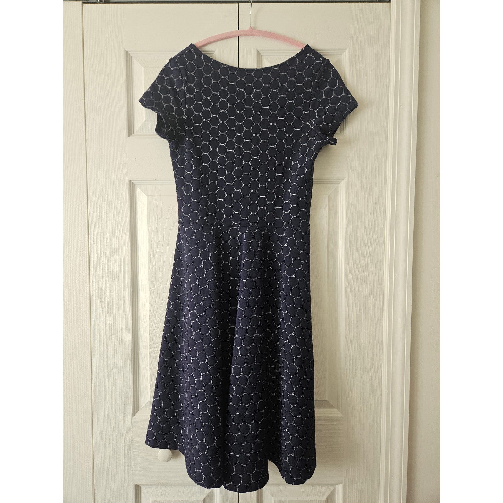 Leota Navy Blue Geo Pullover Circle Jacquard Pattern Dress, Women's Small Nwot